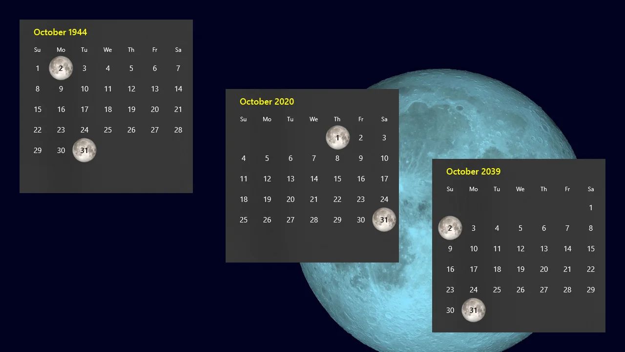 blue moon halloween calendars